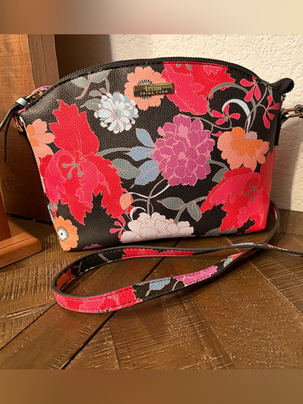 Trina Turk Black Floral Crossbody Bag - Pink & Red